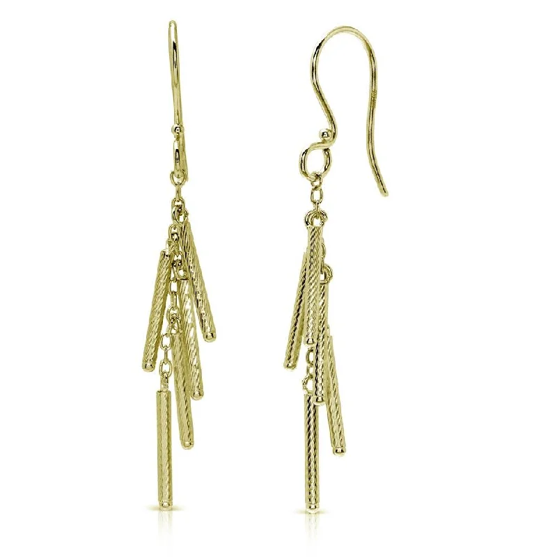 Gold Plated 925 Sterling Silver Dropped Matte Gold Plated Bar Earrings - DIE00008GP