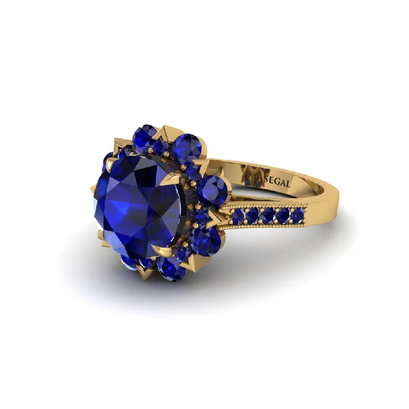 Sapphire Halo Sunburst Engagement Ring - Winter No. 73