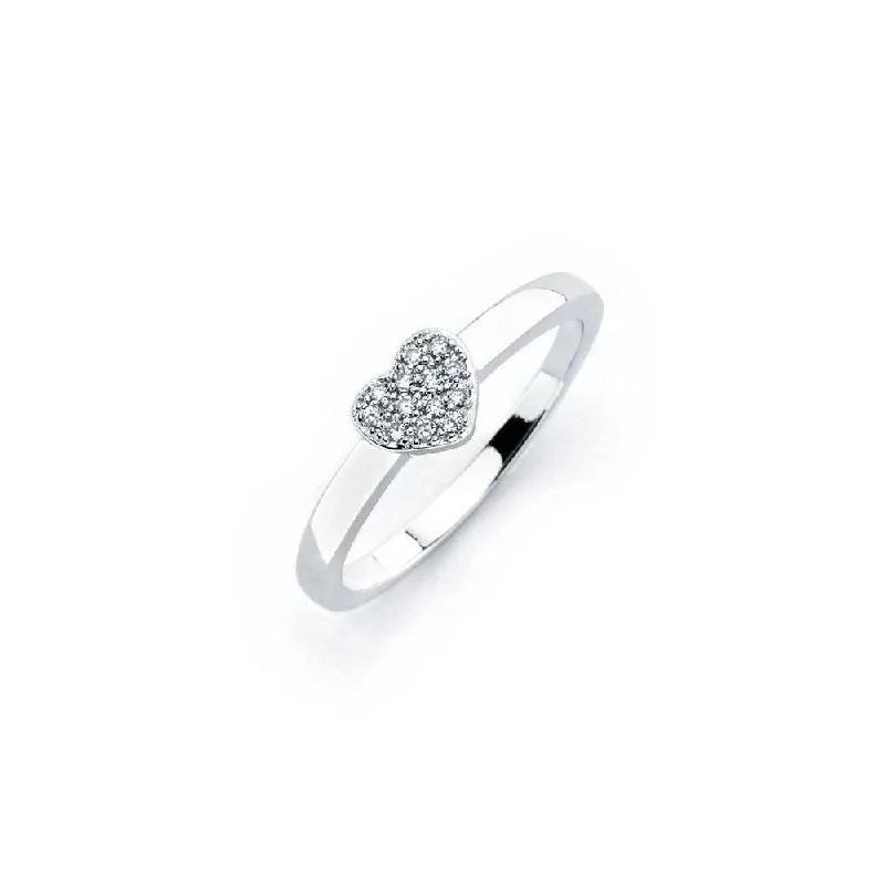 Silver 925 Rhodium Plated Clear Micro Pave Set CZ Heart Ring - BGR00744