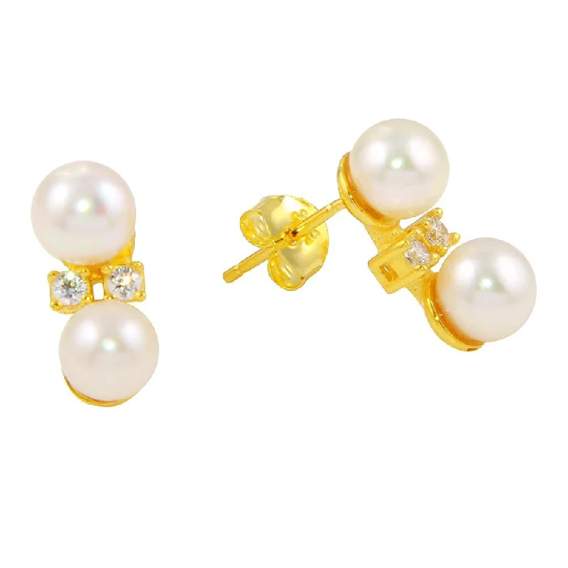 Gold Plated 925 Sterling Silver Freshwater Pearl Earring with CZ - BGE00559