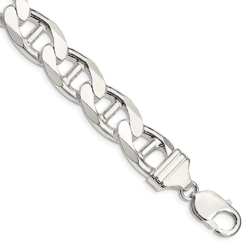 Sterling Silver 13.5mm Flat Cuban Anchor Chain Bracelet