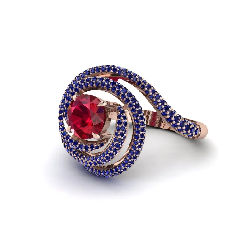 Ruby Double Halo Swirling Engagement Ring - Serena No. 71