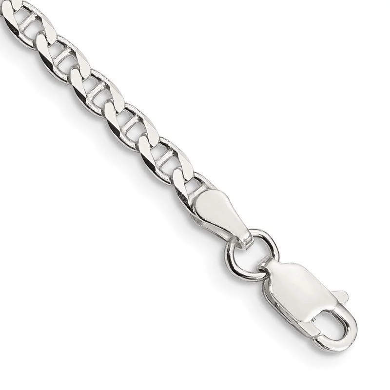 Sterling Silver 3.15mm Flat Cuban Anchor Chain Bracelet