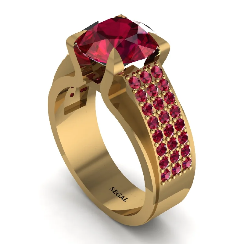 Round Cut Ruby 14K Gold Pave Engagement Ring - Saylor No. 55