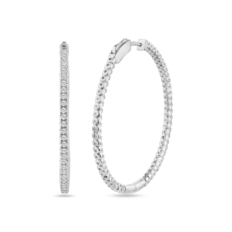 Rhodium Plated 925 Sterling Silver Eternity Clear CZ Hoop Earring 40mm - STE01340