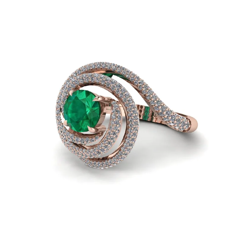 Emerald Double Halo Swirling Engagement Ring - Serena No. 5