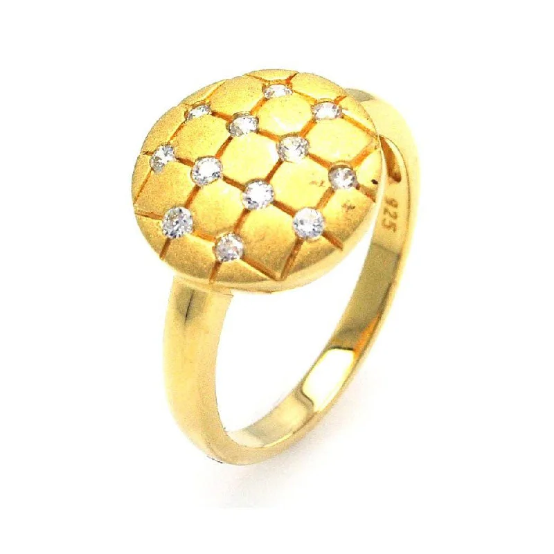 Clearance-Silver 925 Gold Plated CZ Circle Mosaic Ring - STR00585