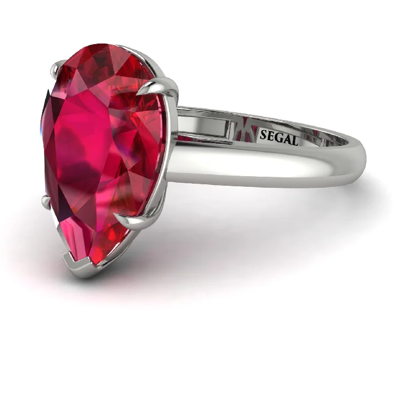 Pear Cut Ruby Solitaire Engagement Ring - Elle No. 12