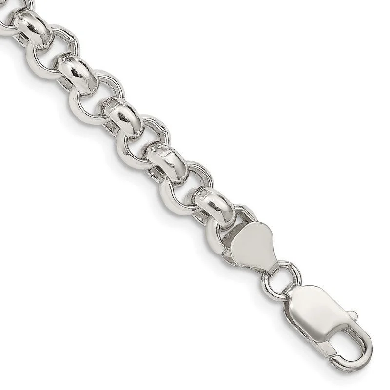 Sterling Silver 7.75mm Semi-solid Rolo Chain Bracelet