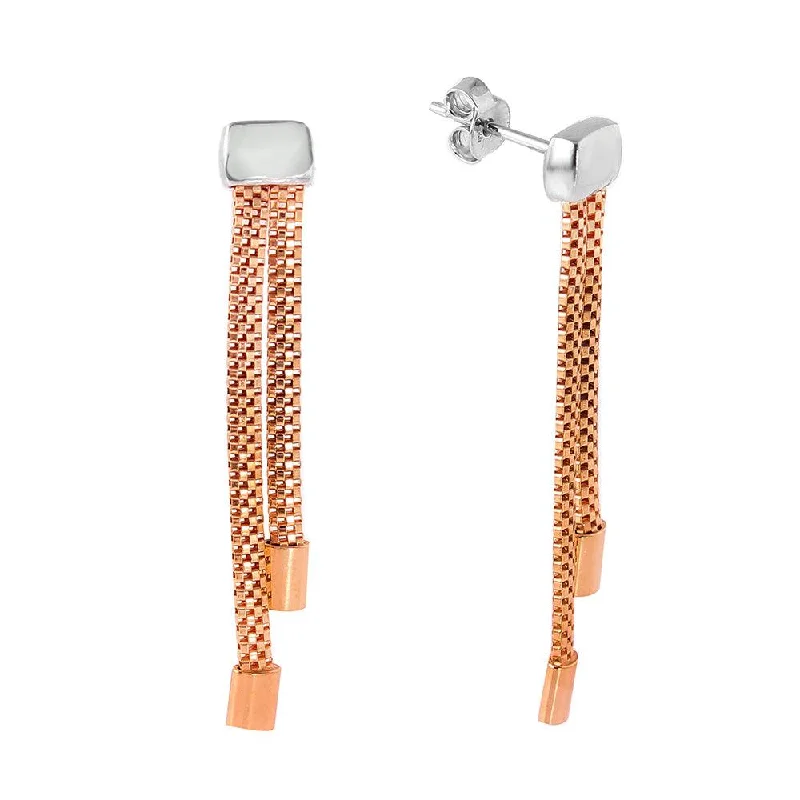 Silver 925 Rose Gold Plated 2 Strand Dangling Earrings - ITE00067RGP