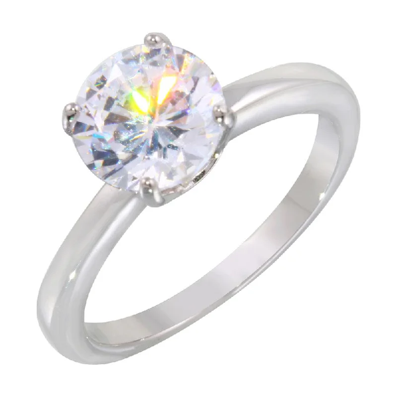 Rhodium Plated 925 Sterling Silver Round Solitaire CZ Ring - STR01078