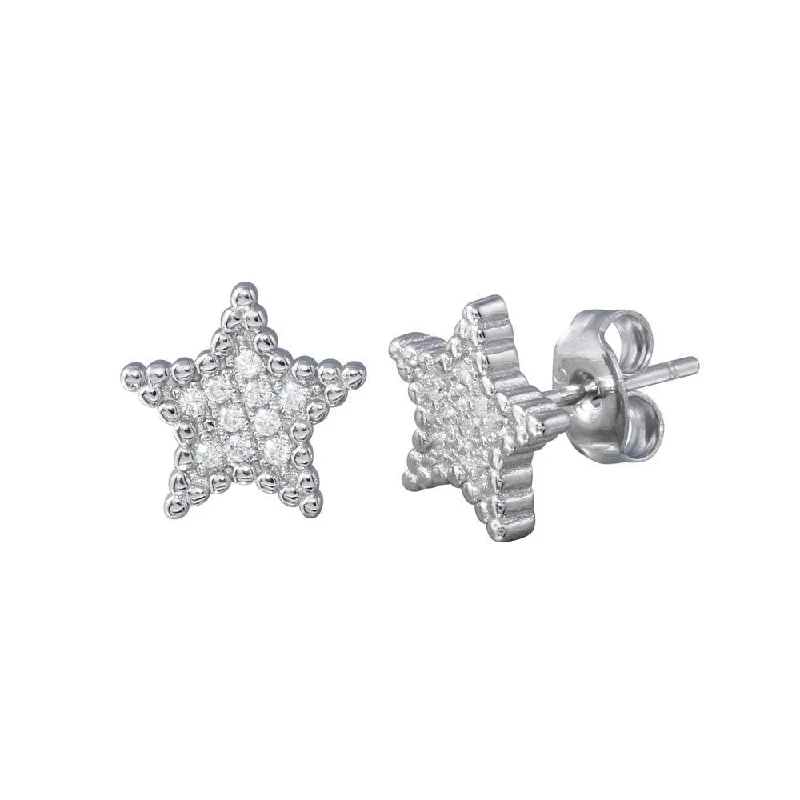 Rhodium Plated 925 Sterling Silver Star CZ Stud Earrings - STE01195