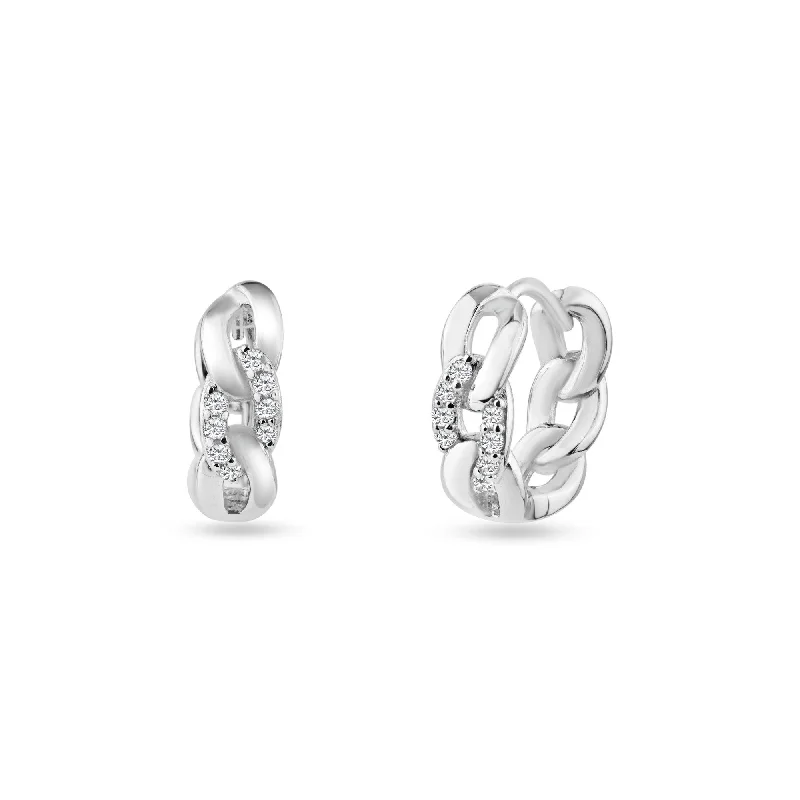 Chain Link CZ Huggie Hoop Earring 14.6mm - STE01354