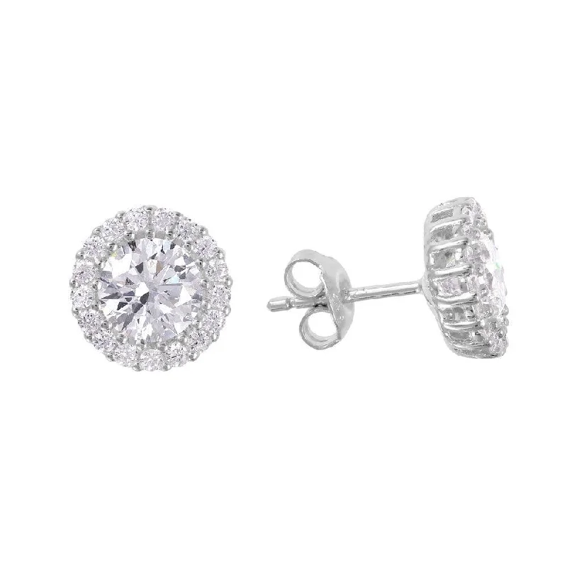 Silver 925 Rhodium Plated Round CZ Halo Stud Earrings - GME00014