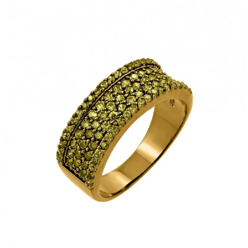 Clearance-Silver 925 Gold Plated Green CZ Half Ring - BGR00770YEL