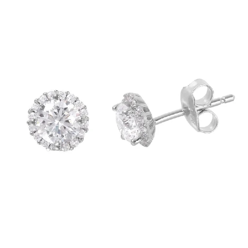 Silver 925 Rhodium Plated CZ Halo Stud Earrings - GME00011