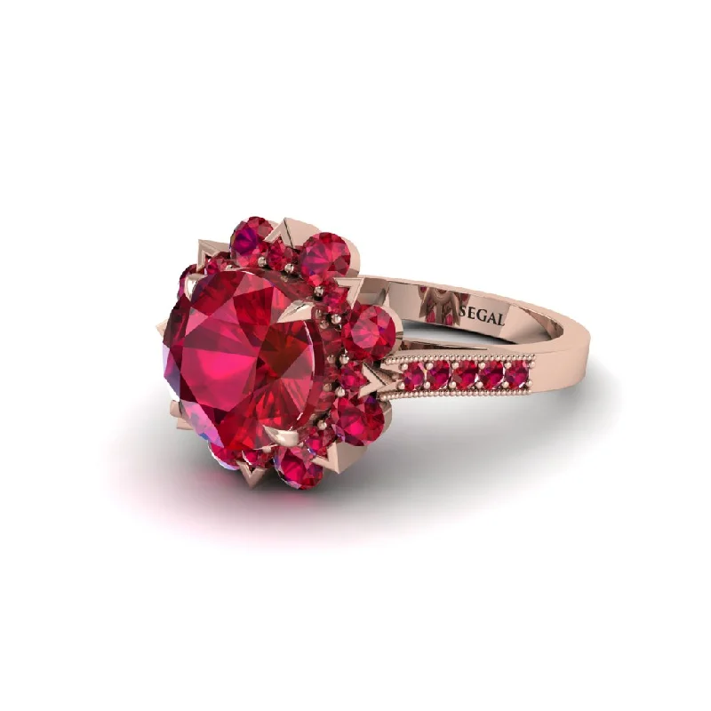 Ruby Halo Sunburst Engagement Ring - Winter No. 56