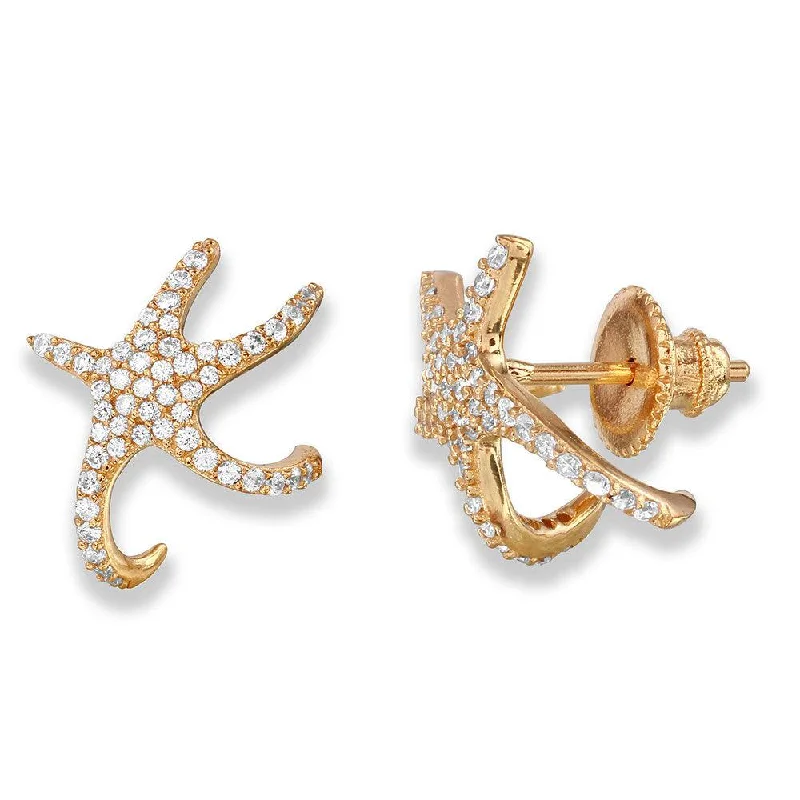 Silver 925 Gold Plated Hugging CZ Starfish Earrings - GME00045GP