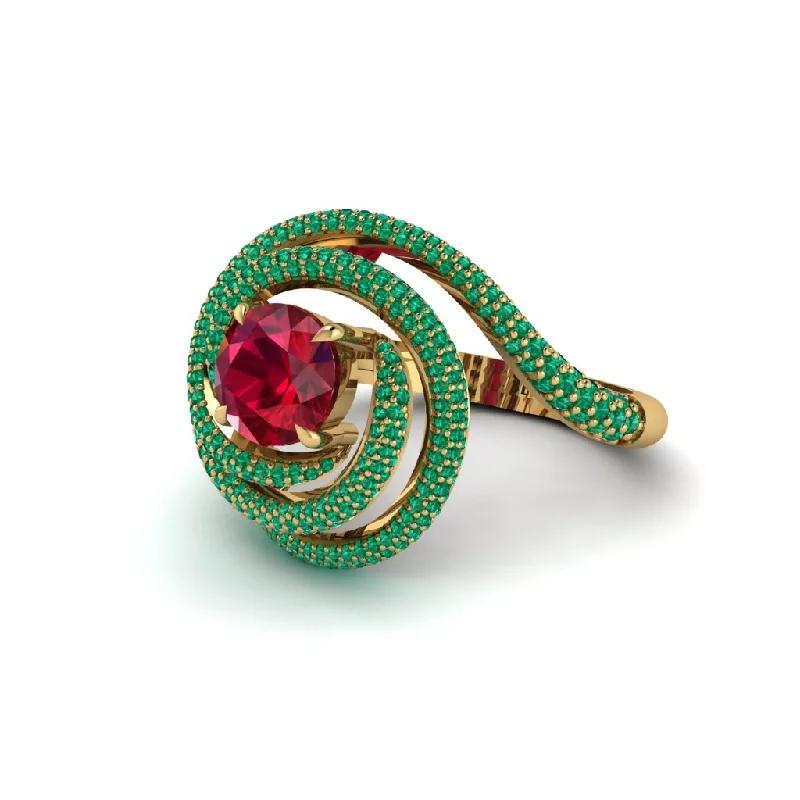 Ruby Double Halo Swirling Engagement Ring - Serena No. 25