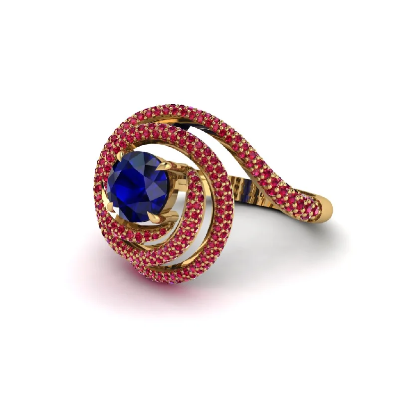 Sapphire Double Halo Swirling Engagement Ring - Serena No. 58