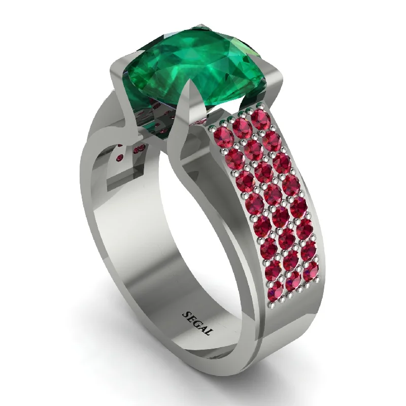 Round Cut Emerald 14K Gold Pave Engagement Ring - Saylor No. 51