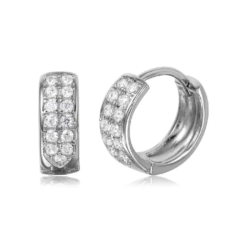 Silver 925 Rhodium Plated CZ huggie hoop Earrings - GME00051