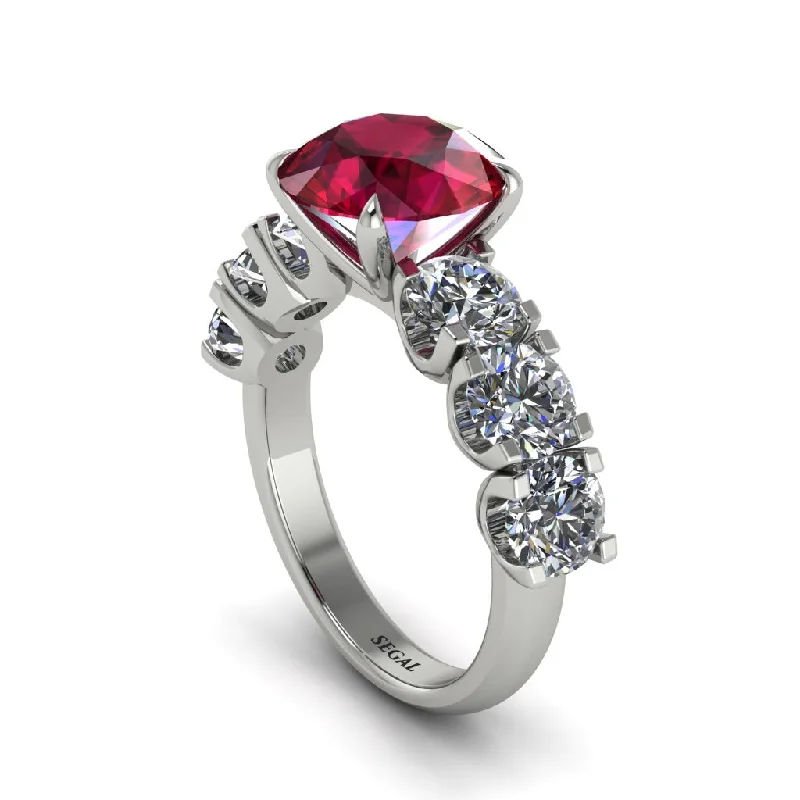 Round Cut Ruby Cathedral Engagement Ring - Tatum No. 12