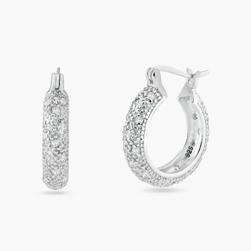 Clearance-Silver 925 Rhodium Plated Cluster CZ Thick Hoop Earrings - STE00285