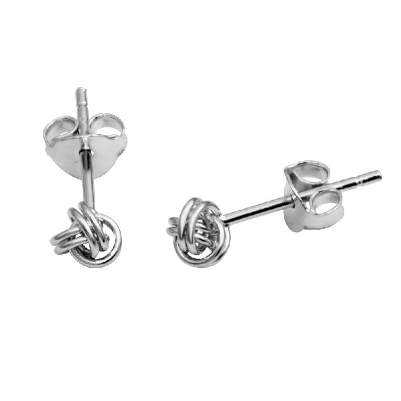 Rhodium Plated 925 Sterling Silver Mini Knot Stud Earrings - STE01155RH