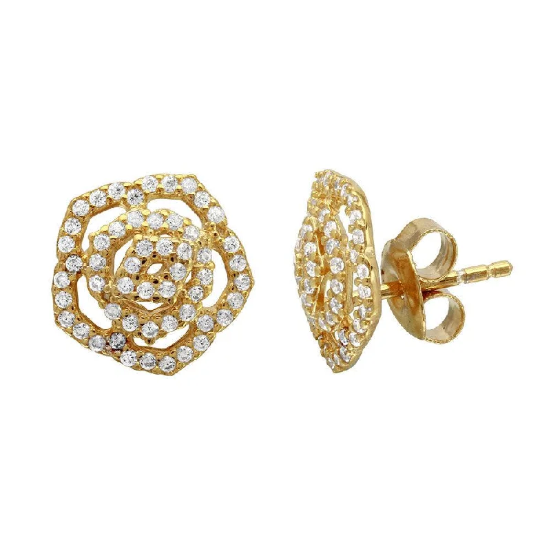 Gold Plated 925 Sterling Silver Outline CZ Flower Stud Earrings - GME00109GP