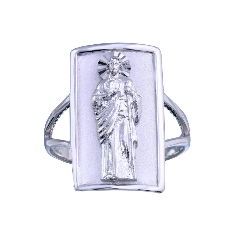 Rhodium Plated 925 Sterling Silver Saint Jude Ring - GMR00337