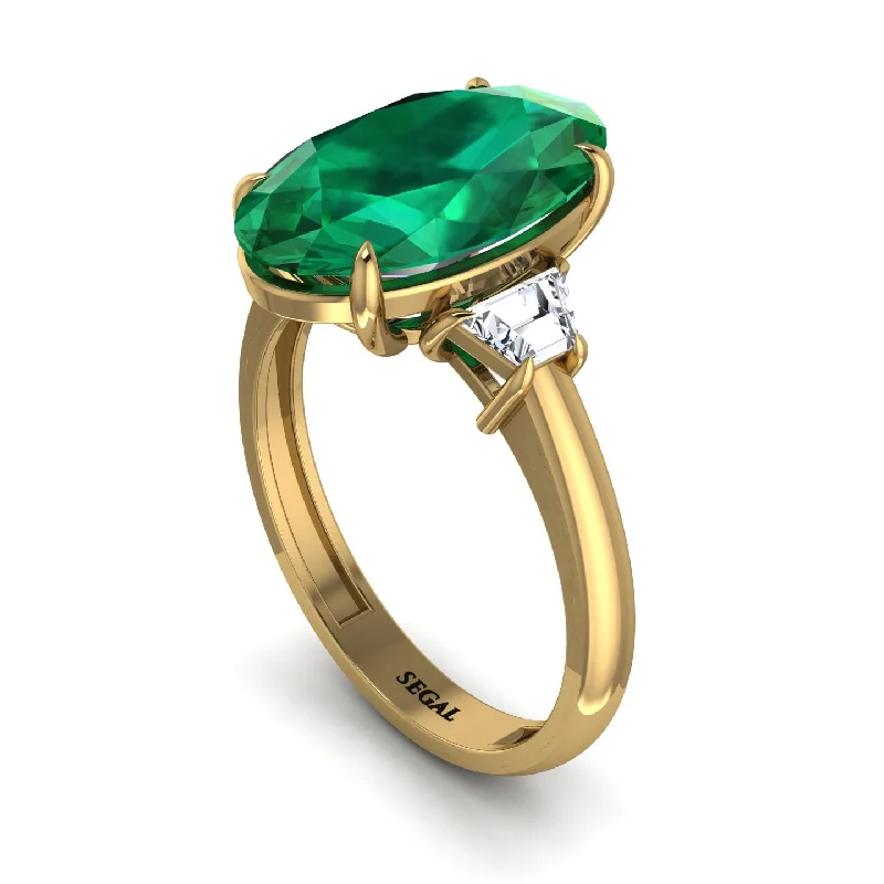 Oval-Cut Emerald Three Stone Engagement Ring - Amari No. 4