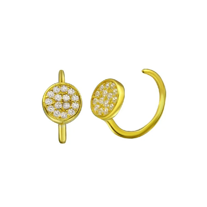 Gold Plated 925 Sterling Silver CZ Disc Semi-Hoop Earring - STE01314GP