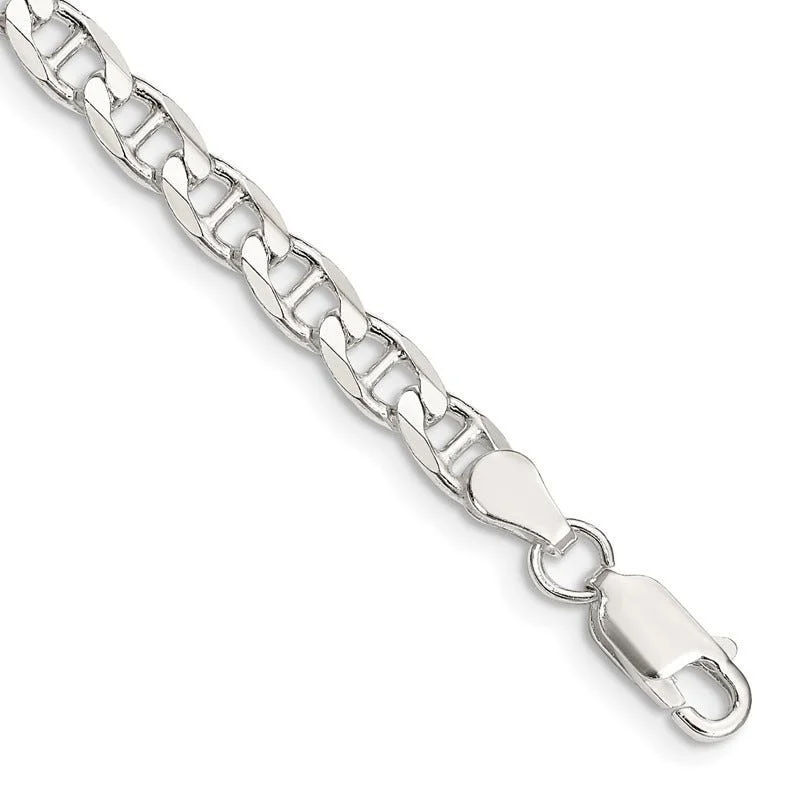 Sterling Silver 4.65mm Flat Cuban Anchor Chain Bracelet