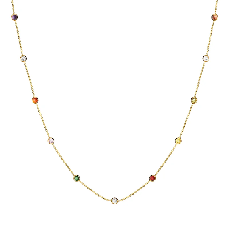 Rainbow Bezel - Set Stone Necklace - 14 karat gold necklace for women, zirconia stones