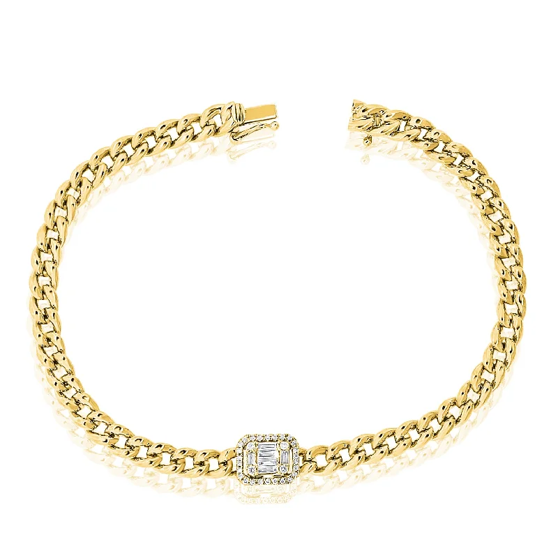 14Kt Gold & Diamond Illusion Set Chain Link Bracelet