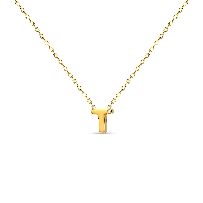 Diamond Letter Necklace "T" - 18 karat gold vermeil on sterling silver, diamond 0.01 carat