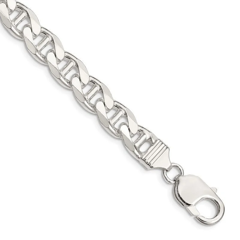 Sterling Silver 9mm Flat Cuban Anchor Chain Bracelet