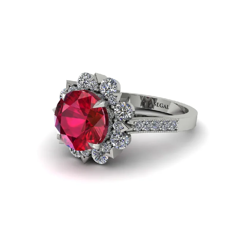 Ruby Halo Sunburst Engagement Ring - Winter No. 12