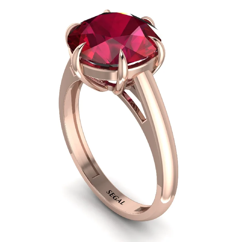 Round Cut Ruby Solitaire Engagement Ring - Miranda No. 11