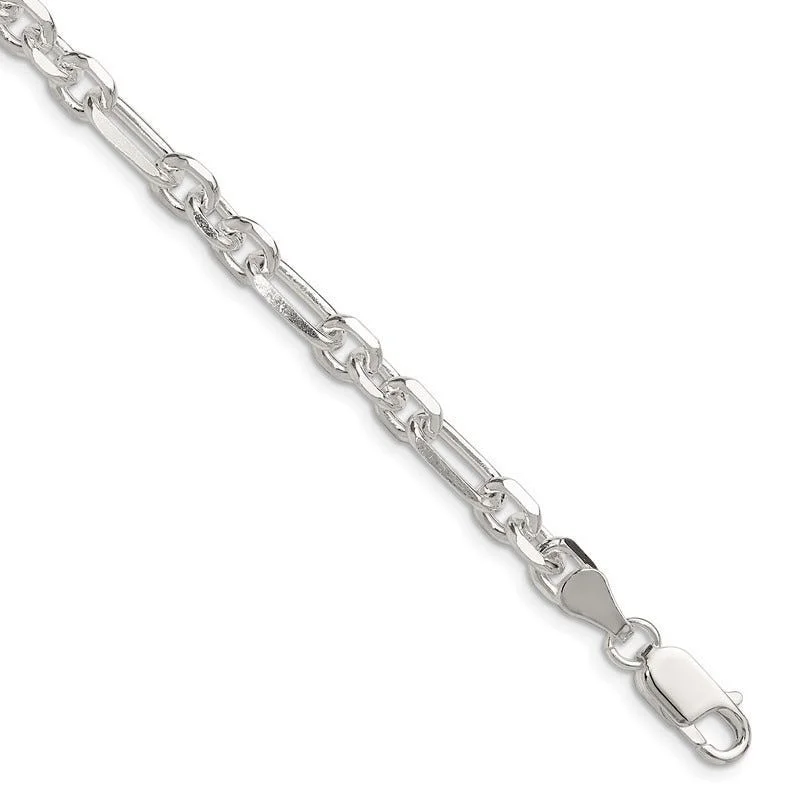 Sterling Silver D/C 6mm 3 Short Plus 1 Long Cable Link Chain Bracelet