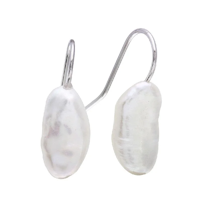 Rhodium Plated 925 Sterling Silver Hook Earrings with Fresh Water Pearl - STE01082