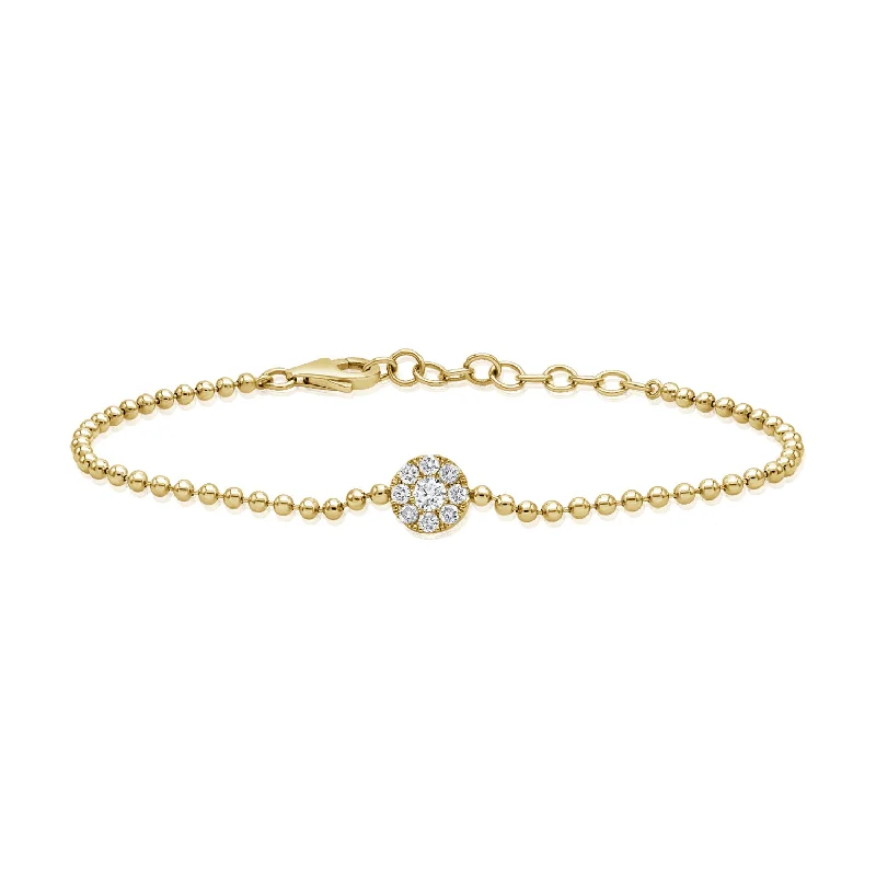 14K Gold Diamond Circle Beaded Bracelet