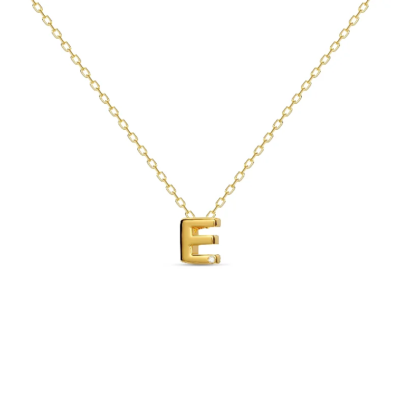 Diamond Letter Necklace "E" - 18 karat gold vermeil on sterling silver, diamond 0.01 carat