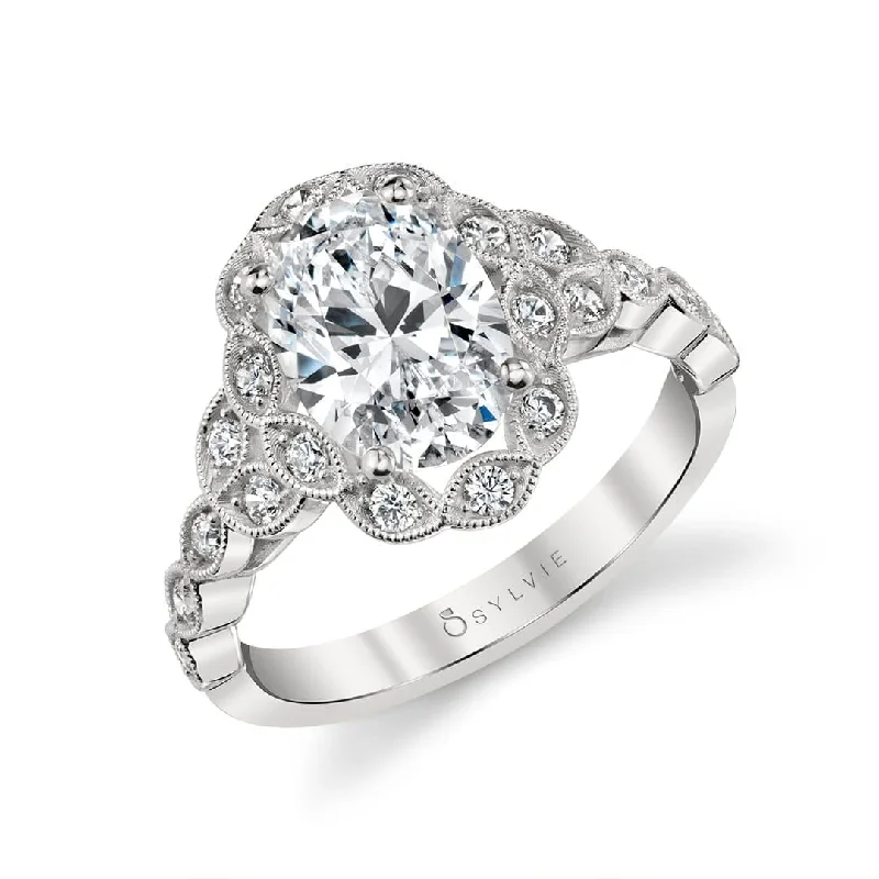 Sylvie Collection 14K White Gold Oval Halo Engagement Ring Setting W. 2.00Ct Oval/Flower Halo 14K Yg