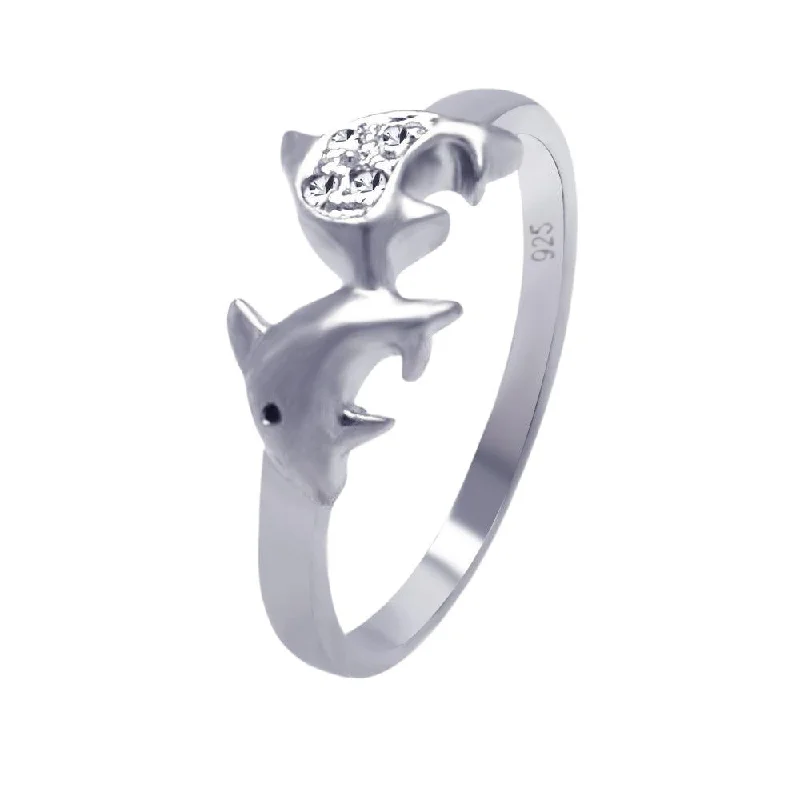 Silver 925 Rhodium Plated CZ Dolphin Ring - AAR0039