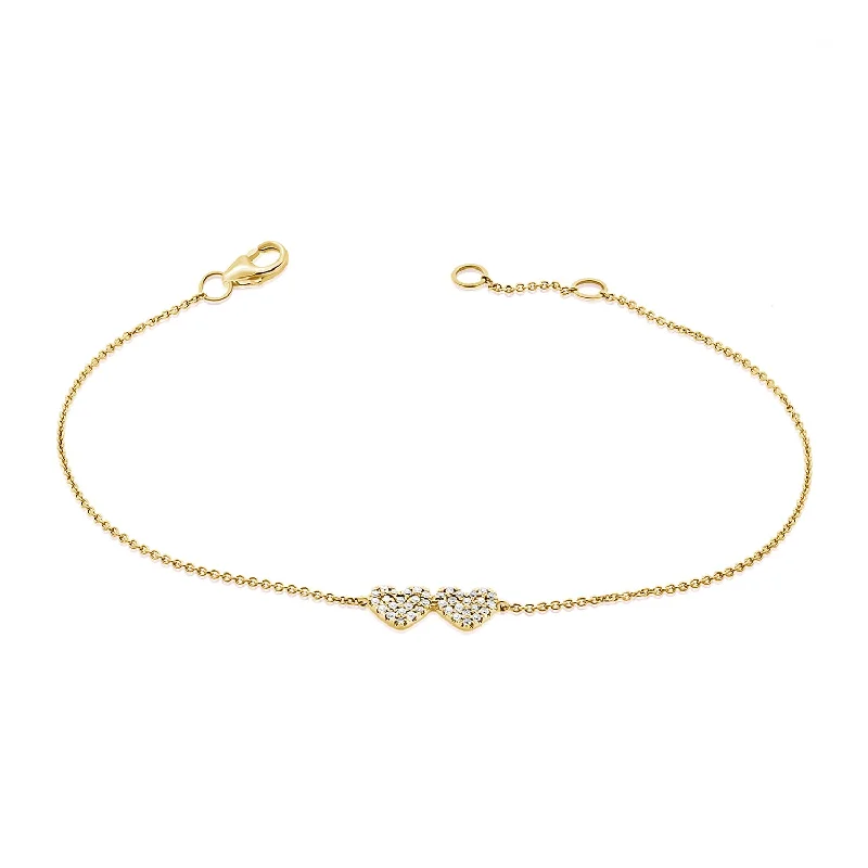 14K Gold Double Heart Diamond Bracelet