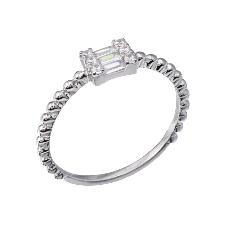 Rhodium Plated 925 Sterling Silver Square Baguette Clear CZ Ring - BGR01350