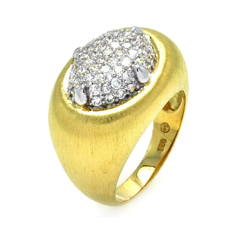 Clearance-Silver 925 Rhodium and Gold Plated 2 Toned Matte Finish Clear Pave Set CZ Ring - BGR00284