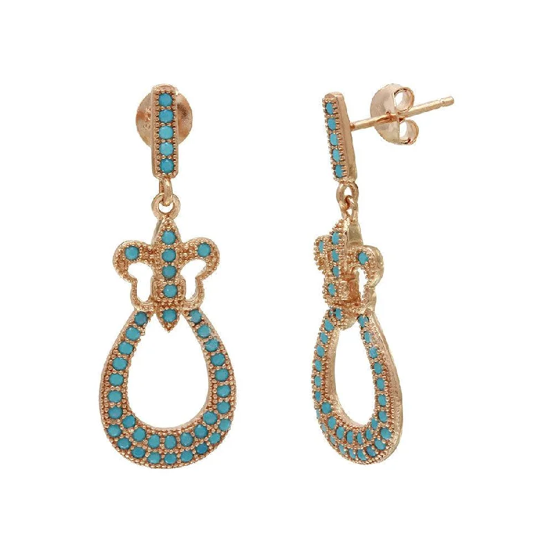 Rose Gold Plated 925 Sterling Silver Dangling  Filigree Turquoise Stone Earrings - BGE00506RGP